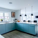 a modern and sleek kitchen in high gloss blue.