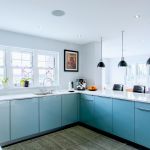a modern and sleek kitchen in high gloss blue.