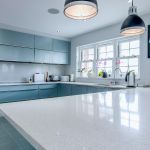 a modern and sleek kitchen in high gloss blue.