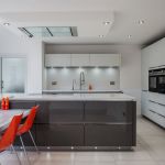 Mood lighting has been effortlessly achieved by using LED handle trim lighting with matching micro dot plinth lights and under cupboard targa lights.